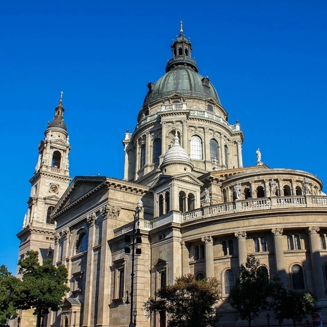 St. Simon's Basilica in Budapest, an architectural masterpiece with an impressive façade and refined details.