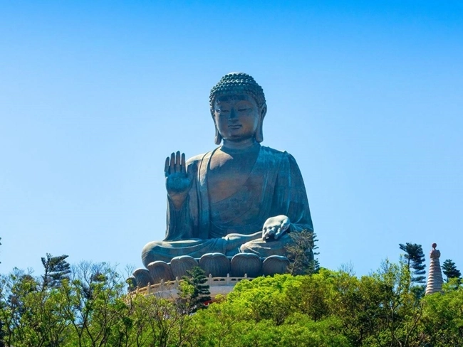 The world's largest Buddha statue, majestic and imposing, symbolizing peace and serenity.