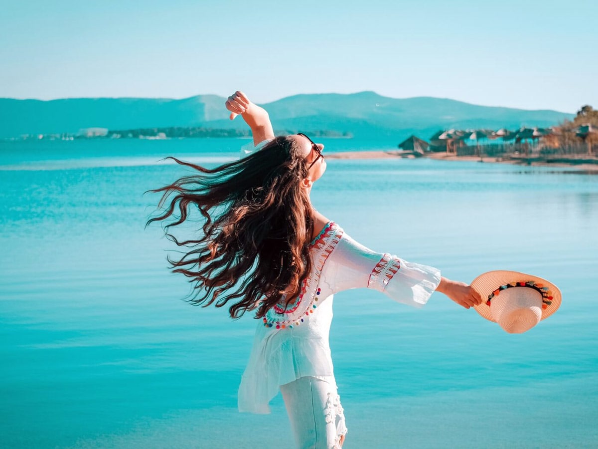 A happy woman expressing joy